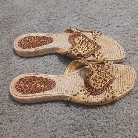 Bridget Shuster tan cheetah heart slides sandals Sz 8 EUC - Picture 6 of 11